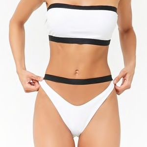 Forever 21 White & Black High Leg Bikini Bottoms